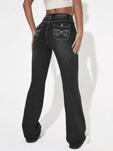 High Waist Graphic Embroidery Flare Leg Jeans